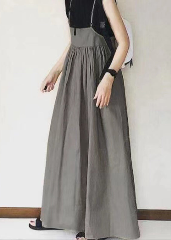 Khaki Spaghetti Wrinkled Patchwork Handmade Long Dress Strap