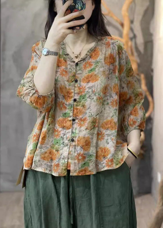 Bracelet Ruffled Print Orange Top Cotton Handmade Sleeve