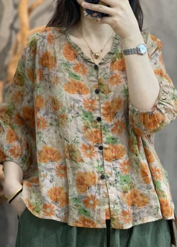 Bracelet Ruffled Print Orange Top Cotton Handmade Sleeve