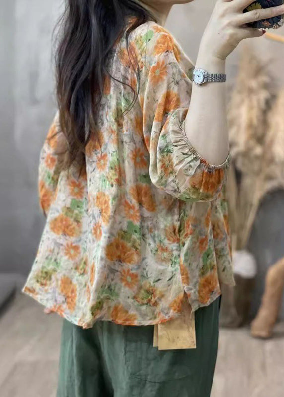 Bracelet Ruffled Print Orange Top Cotton Handmade Sleeve