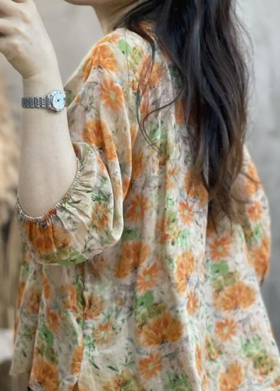 Bracelet Ruffled Print Orange Top Cotton Handmade Sleeve