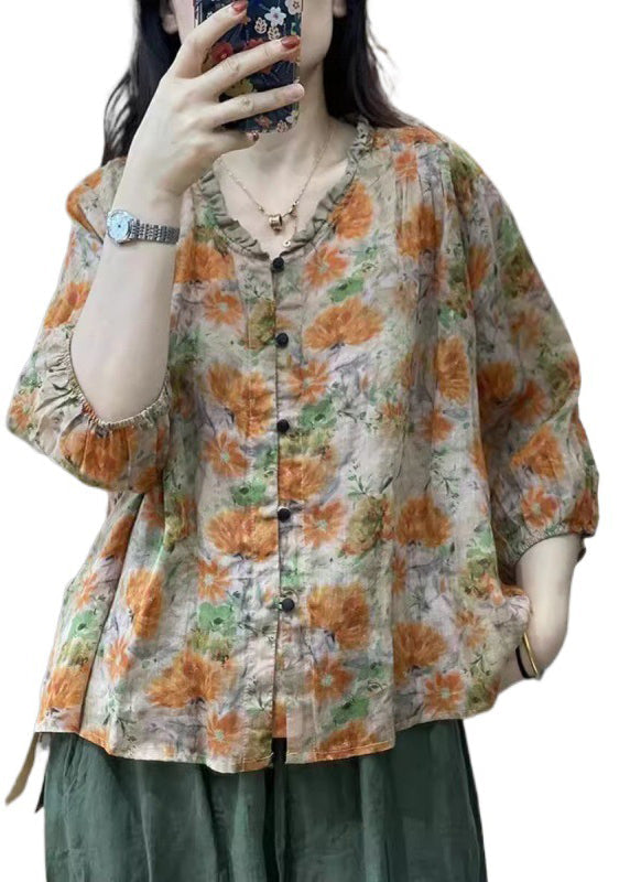 Bracelet Ruffled Print Orange Top Cotton Handmade Sleeve