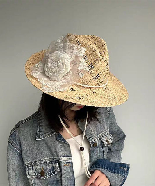 Straw Cowboy Hat Lace Woven Handmade Out Hollow Flower Original