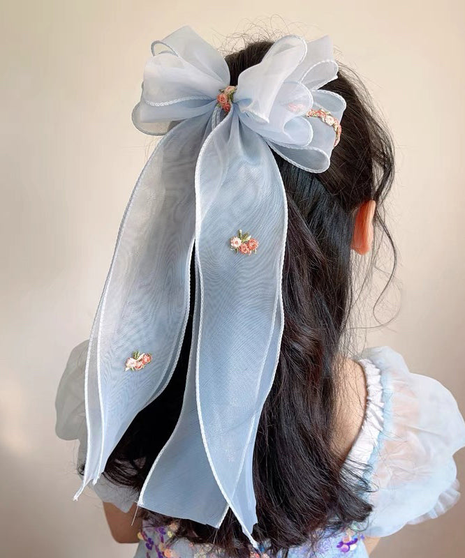 Handmade Pink Tulle Embroidery Bow Ribbon Girls Hairpin YG032