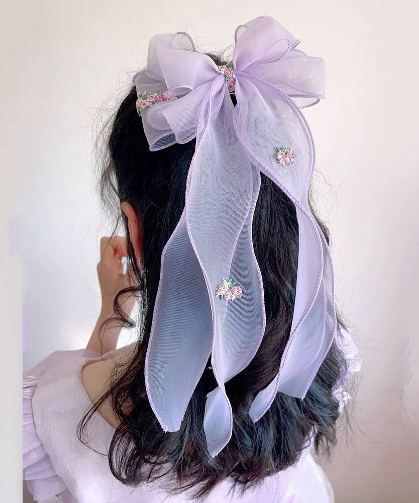 Handmade Pink Tulle Embroidery Bow Ribbon Girls Hairpin YG032