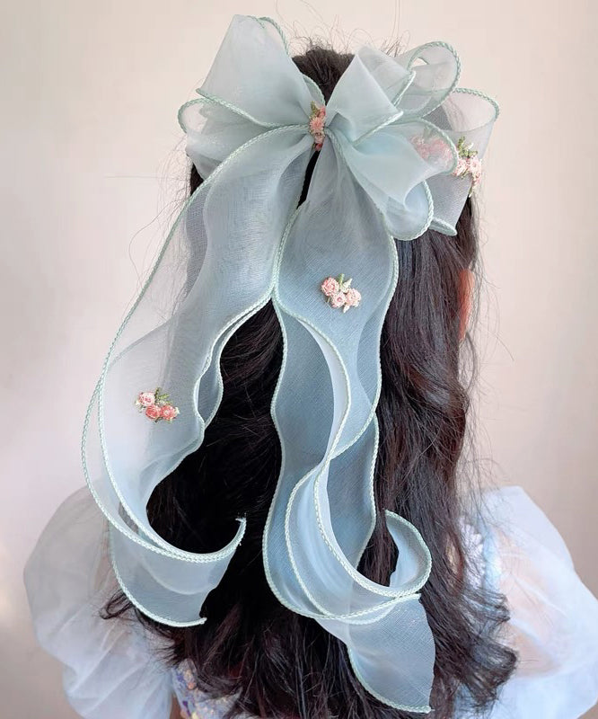 Handmade Pink Tulle Embroidery Bow Ribbon Girls Hairpin YG032