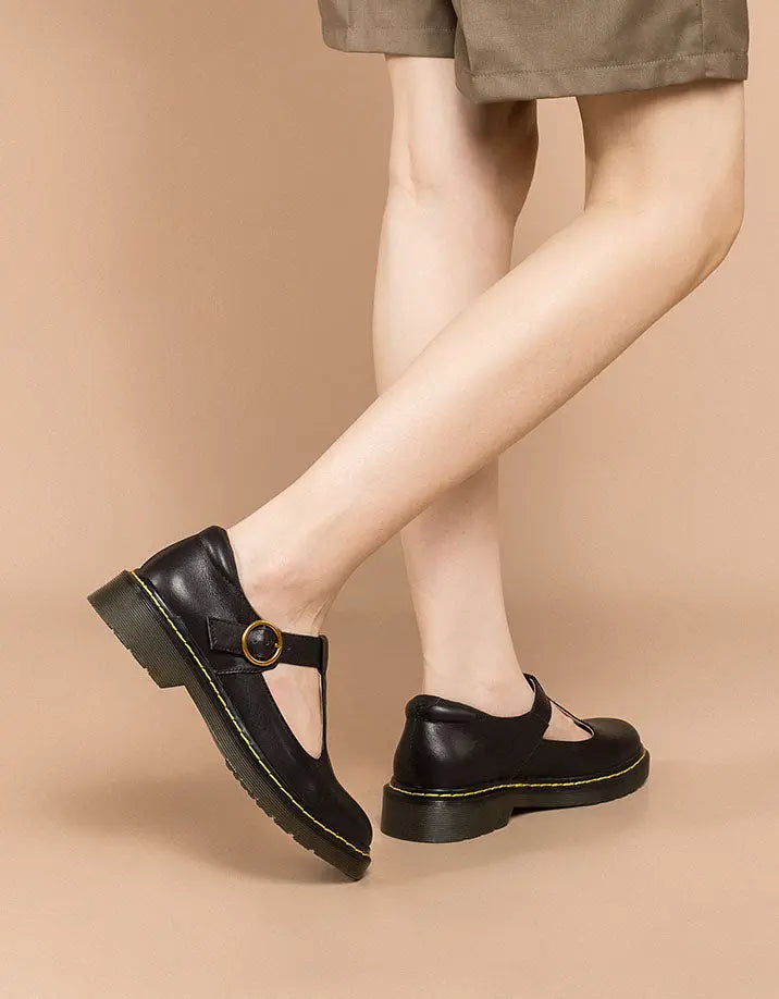 Handmade Real Leather T-strap Mary Jane Shoes 35-41 Ada Fashion