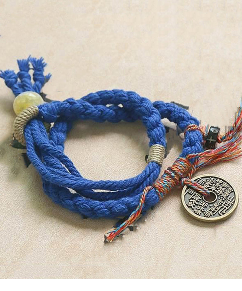 Handmade Red Handmade Weaving Copper Coins Yarn Tassel Charm Bracelet YD008