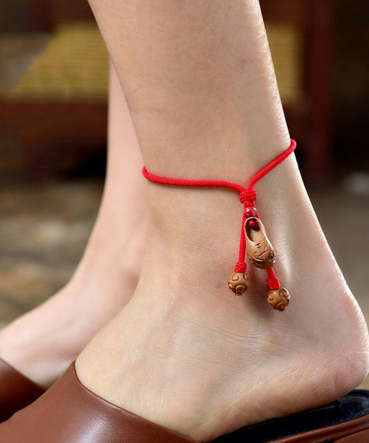 Tiger Peach Anklets Shoes Wood Weaving Head Red Handmade