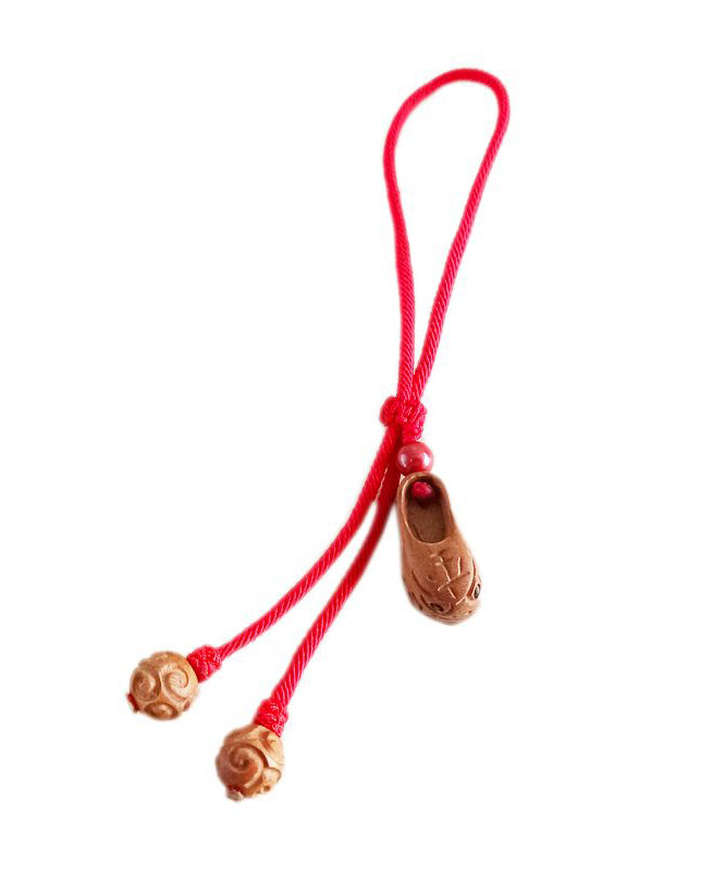 Tiger Peach Anklets Shoes Wood Weaving Head Red Handmade