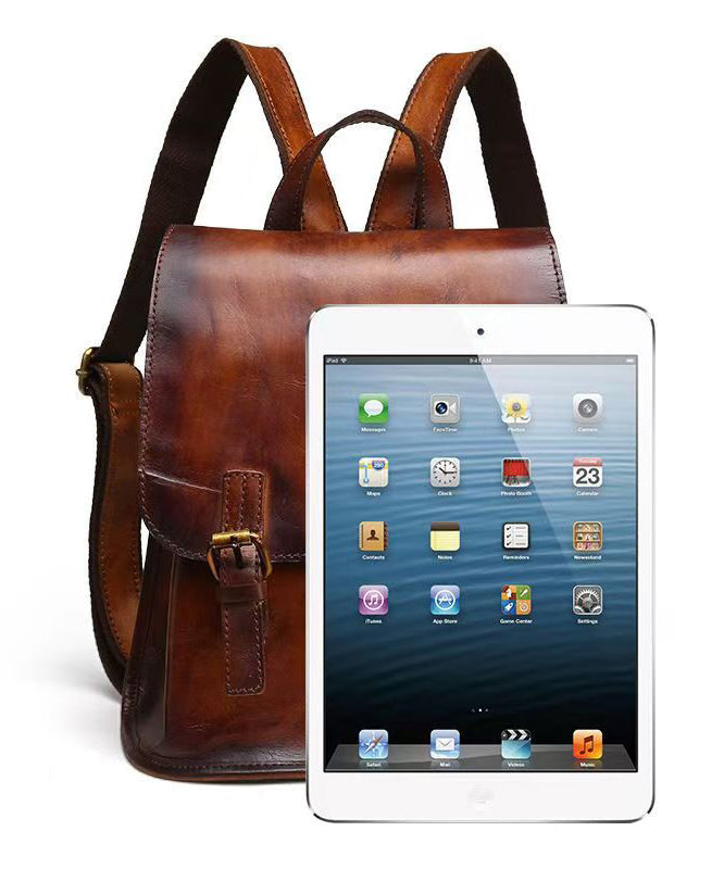 Retro Handmade Capacity Backpack Calf Large Brown Bag Leather
