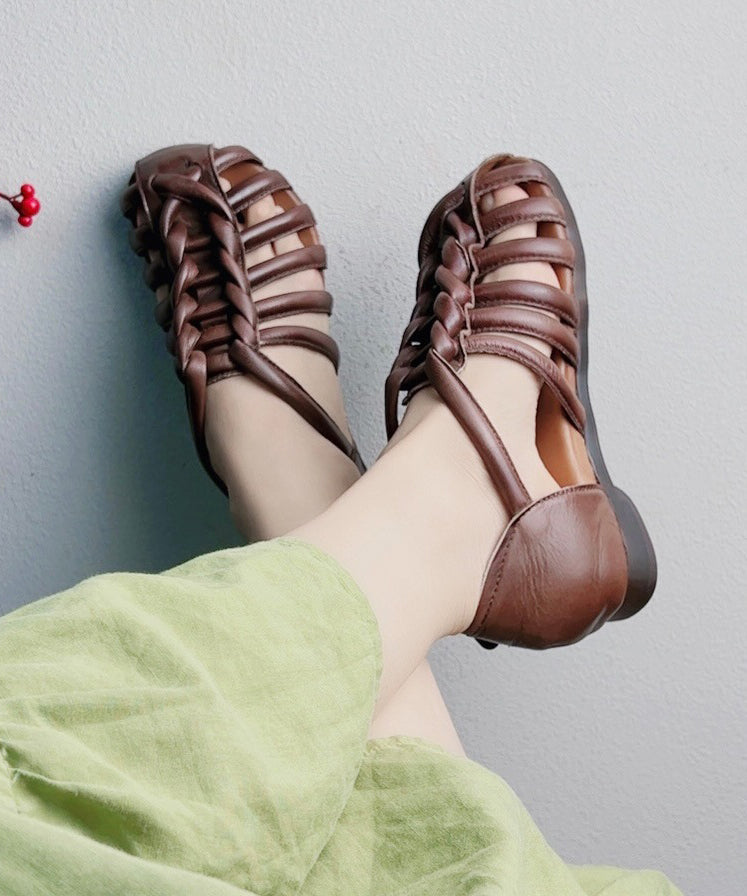 Handmade Retro Comfy Coffee Hollow Out Walking Sandals CZ1057