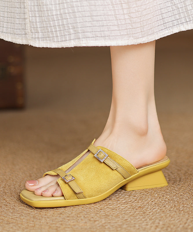 Sandals Pink Splicing Chunky Suede Handmade Slide