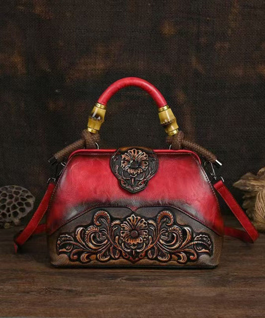 Messenger Calf Vintage Red Tote Leather Embossed Bag Handmade