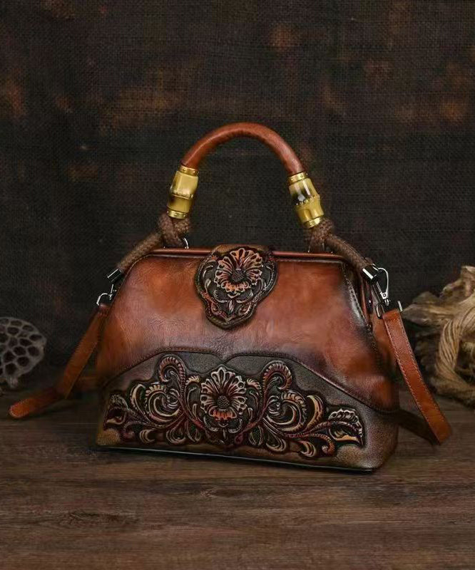 Messenger Calf Vintage Red Tote Leather Embossed Bag Handmade