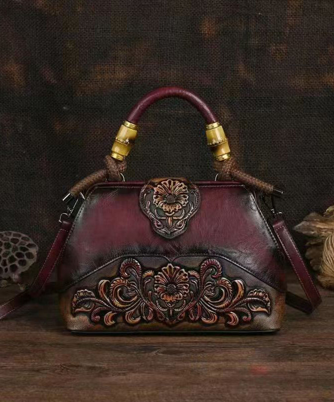 Messenger Calf Vintage Red Tote Leather Embossed Bag Handmade