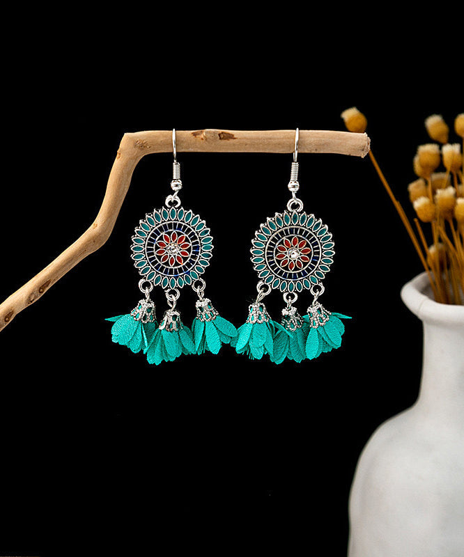 Floral Zircon Earrings Drop Silver White Sterling Chiffon Handmade Tassel