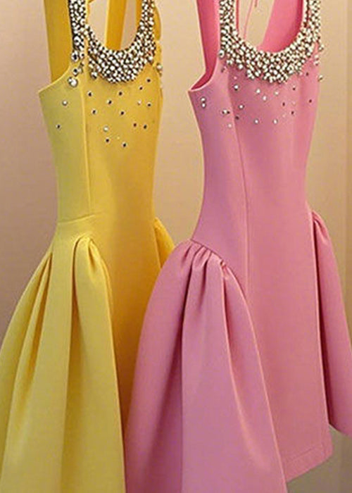 Handmade Up Mid Sleeveless Lace Patchwork Yellow Bead Nail Dress