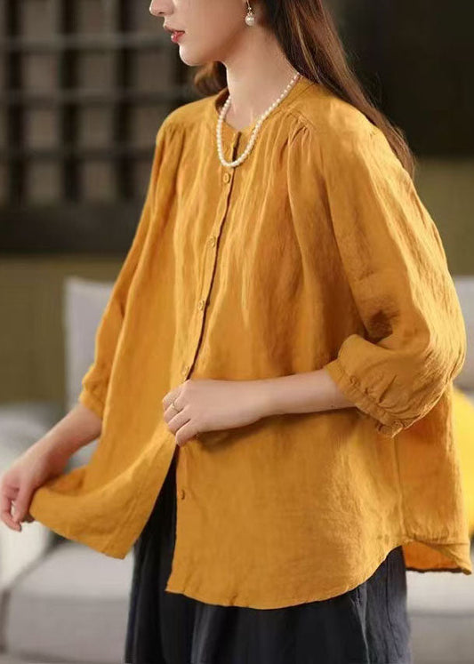 Bracelet Linen Oversized Handmade Yellow Sleeve Blouses