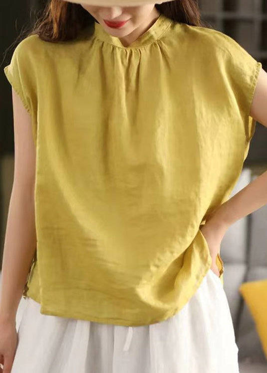 On Top Wear Blouse Handmade Both Yellow Sides Summer Linen