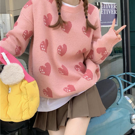 Pink Heart Knit Sweater