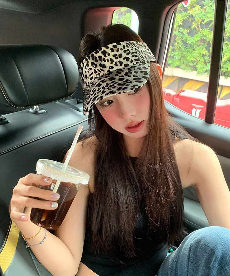 Hop Hat Print Versatile Leopard Style Top Hip Coffee Sunshade