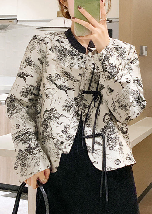 Ink Color Chinese Button Cotton Coa O Neck Long Sleeve Ada Fashion