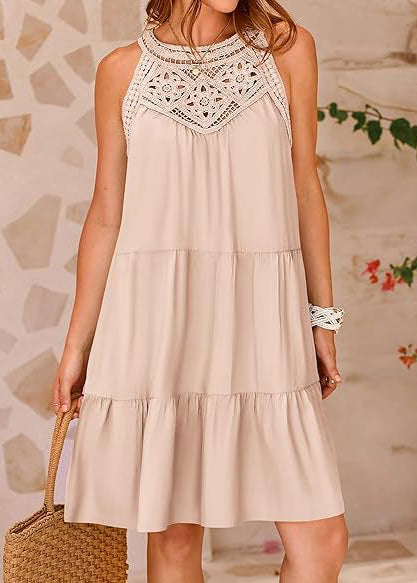 Cotton Summer Italian Apricot Patchwork Cold Shoulder Dress