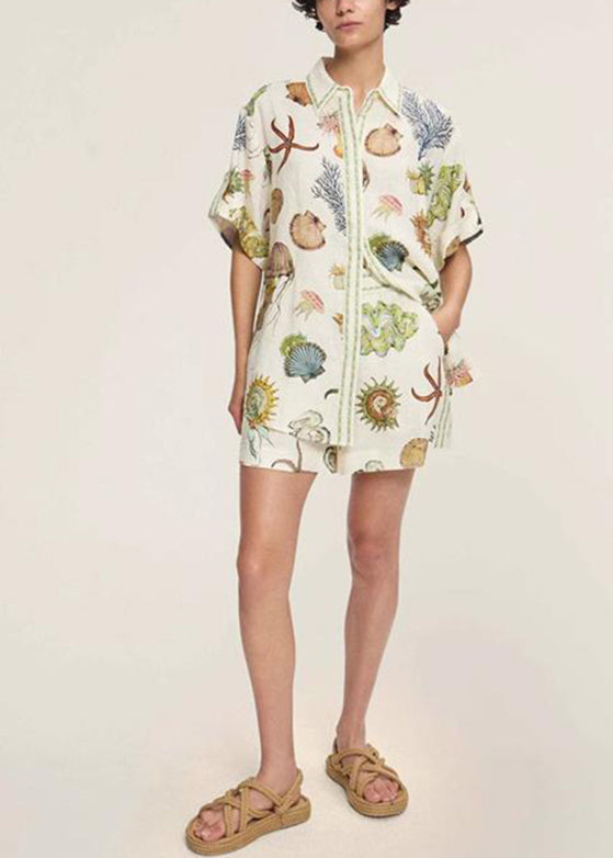 Italian Pan Set Shorts Two Pieces Apricot Peter Shirts Collar And