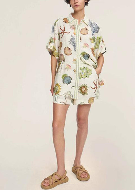 Italian Pan Set Shorts Two Pieces Apricot Peter Shirts Collar And