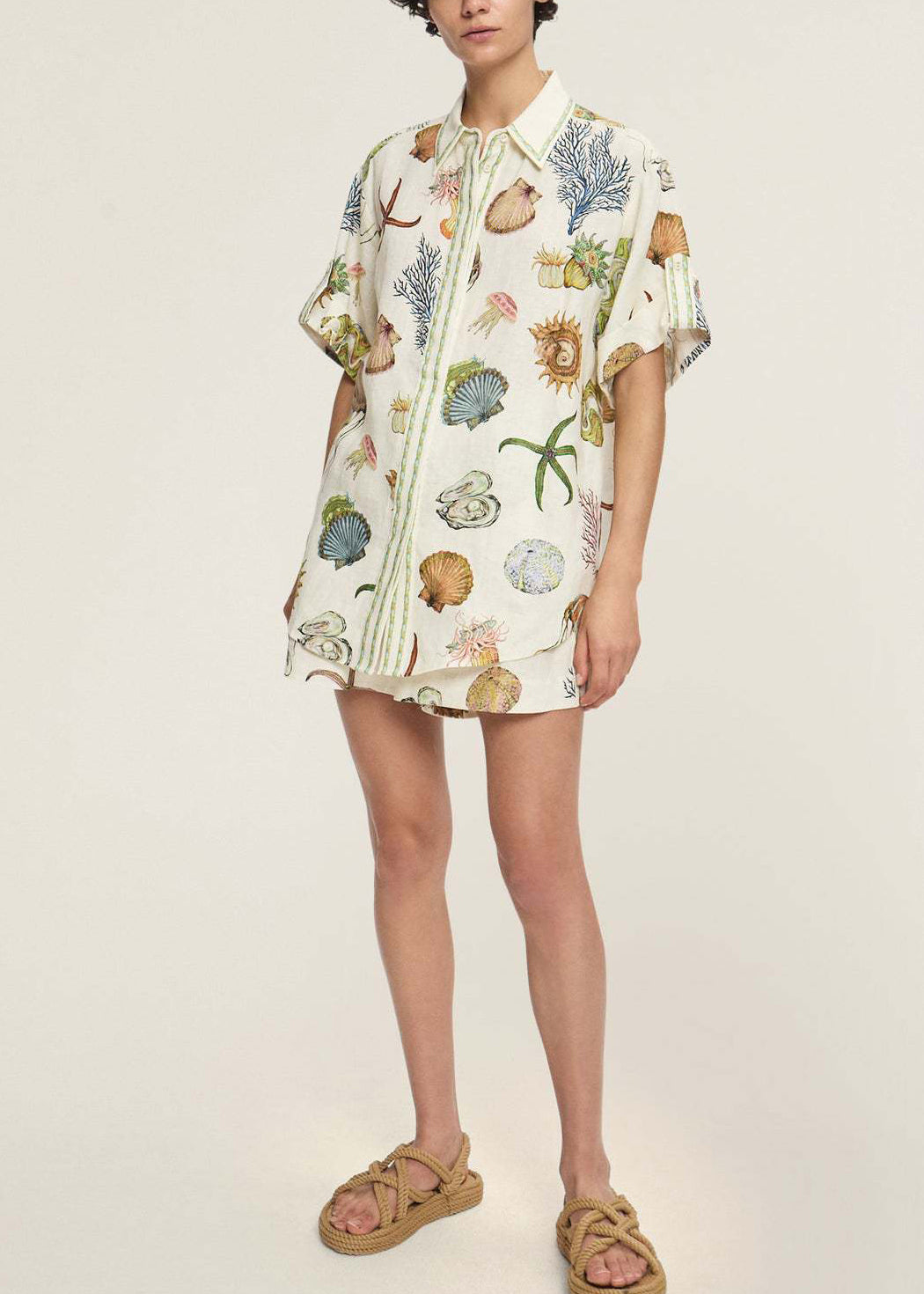 Italian Pan Set Shorts Two Pieces Apricot Peter Shirts Collar And