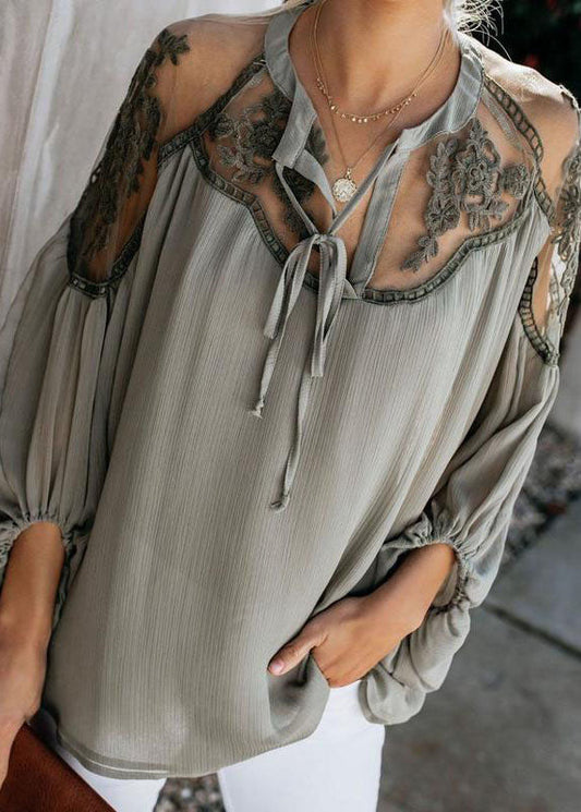 Patchwork Fall Army Green Italian Chiffon Tulle Top