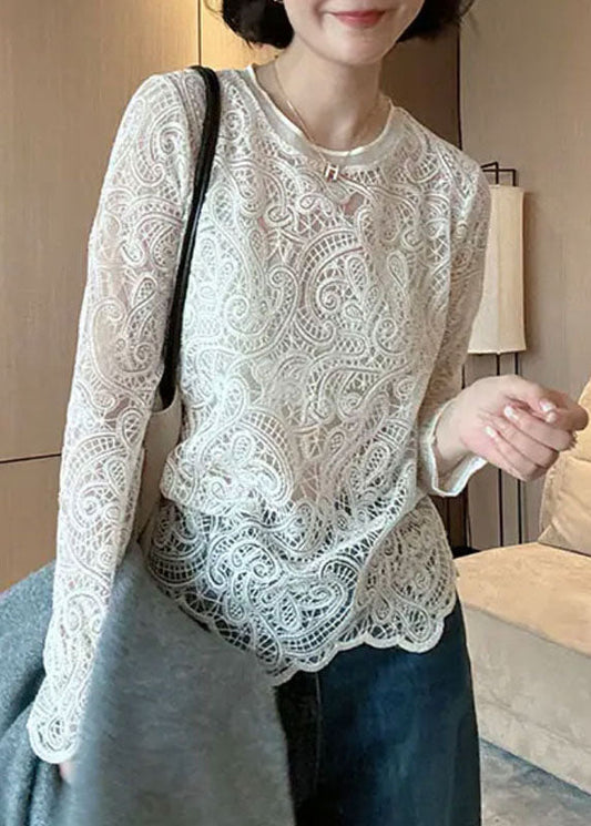 Lace Top Hollow O-Neck Spring Out Italian Beige