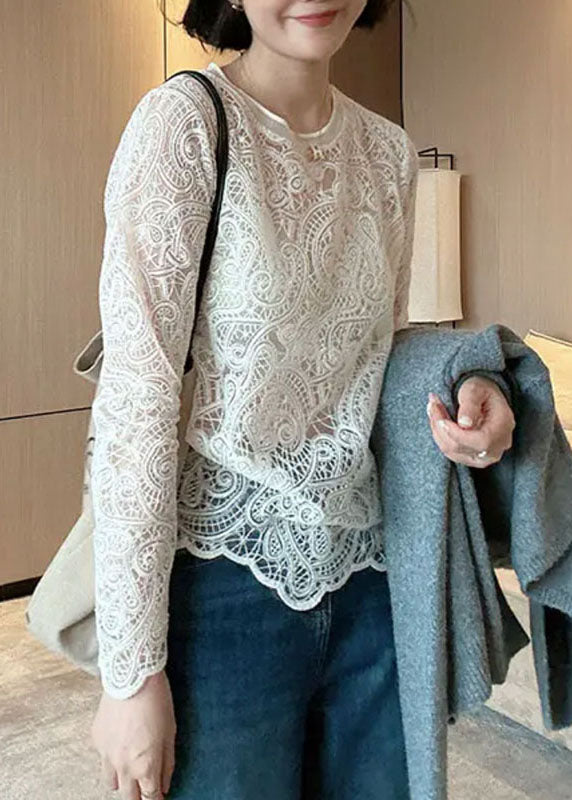 Lace Top Hollow O-Neck Spring Out Italian Beige