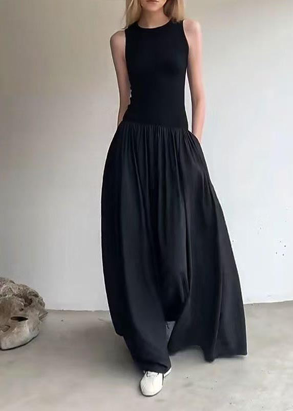 Silm Sleeveless Black Robe Patchwork Dresses Italian