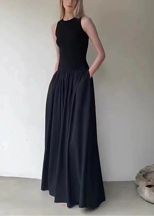 Silm Sleeveless Black Robe Patchwork Dresses Italian