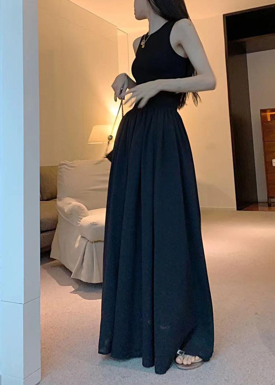 Silm Sleeveless Black Robe Patchwork Dresses Italian