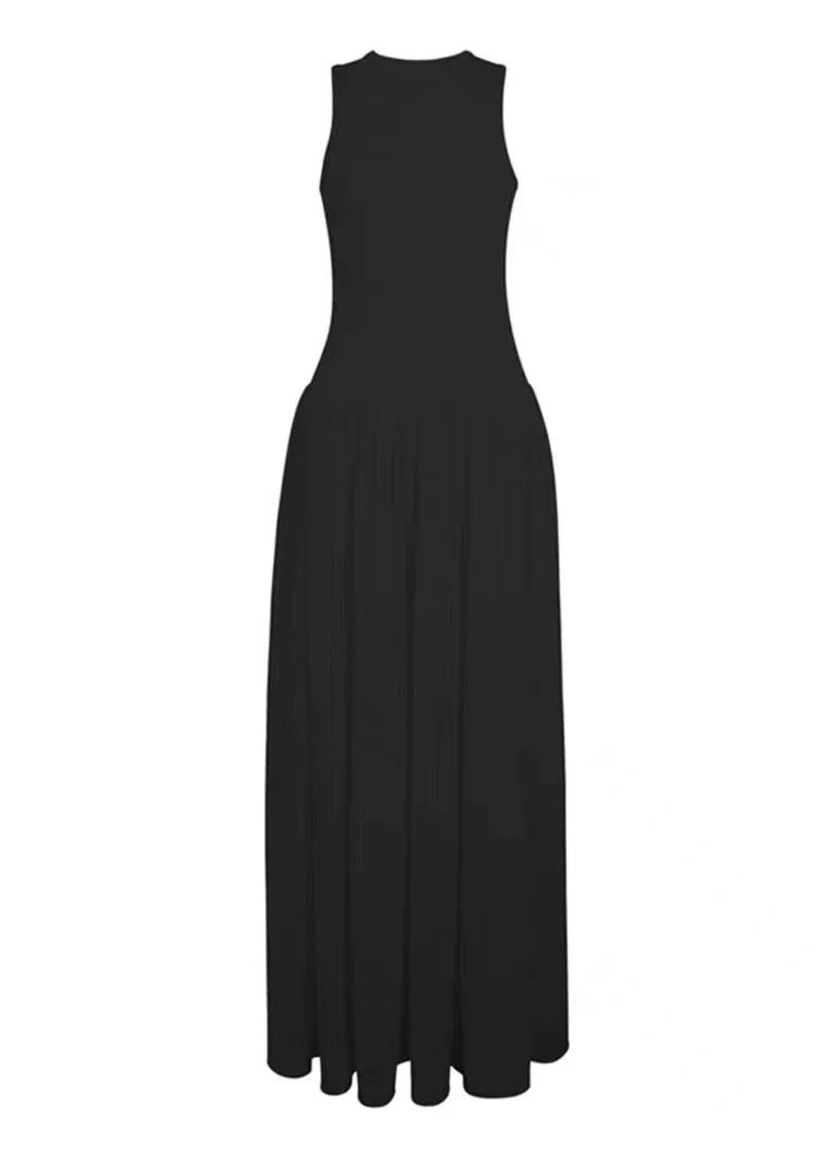 Silm Sleeveless Black Robe Patchwork Dresses Italian