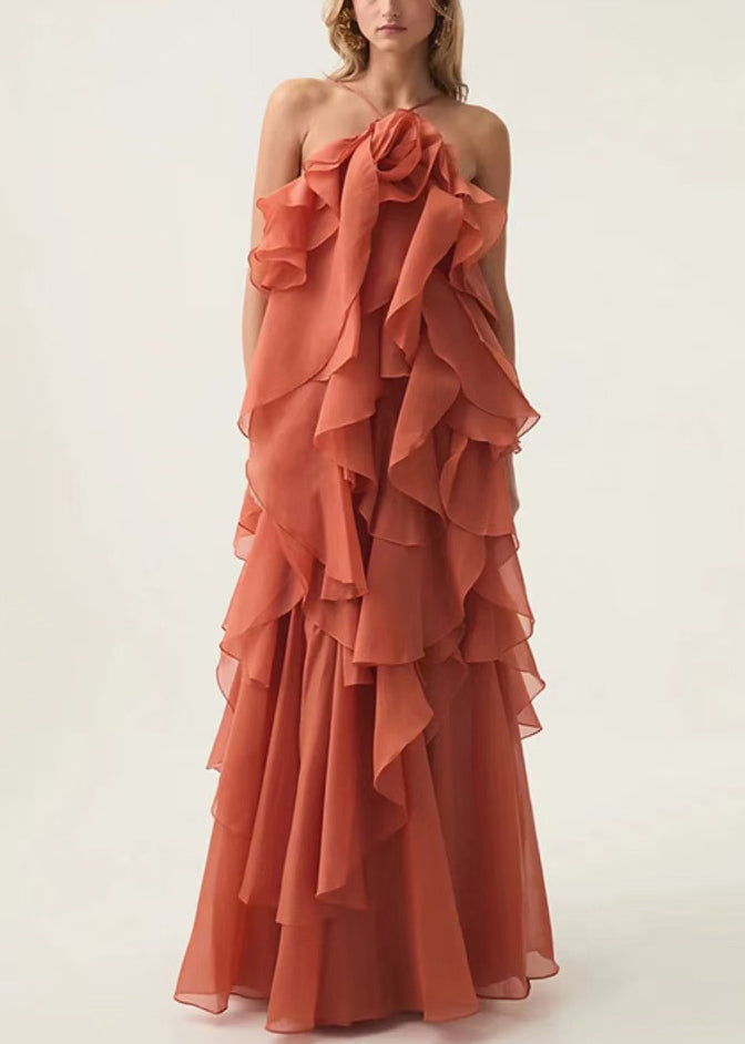 Italian Blue Spaghetti Solid Strap Backless Chiffon Dress