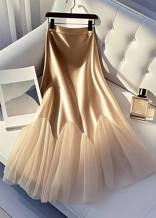 Patchwork Line Skirt Silk Summer Champagne Tulle A Italian