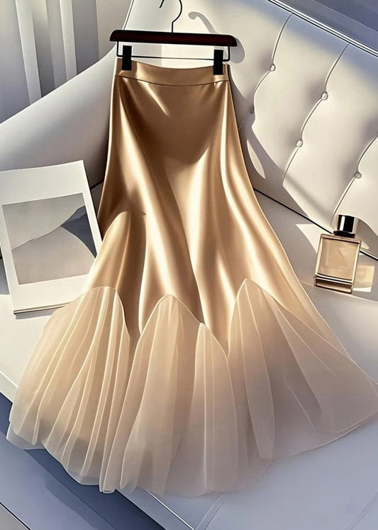 Patchwork Line Skirt Silk Summer Champagne Tulle A Italian