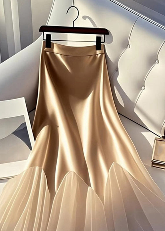 Patchwork Line Skirt Silk Summer Champagne Tulle A Italian