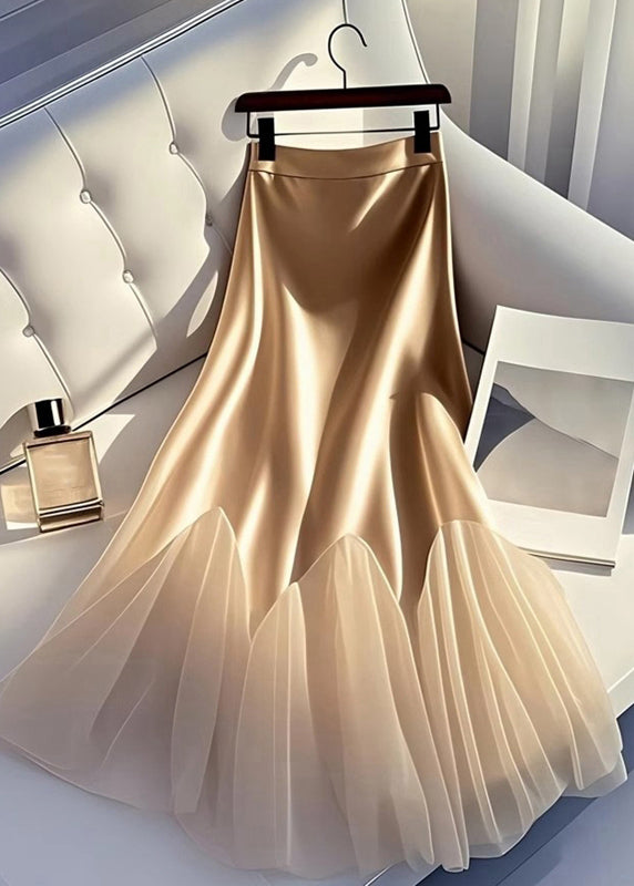 Patchwork Line Skirt Silk Summer Champagne Tulle A Italian