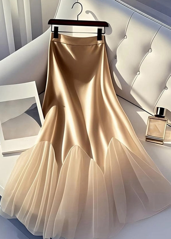Patchwork Line Skirt Silk Summer Champagne Tulle A Italian