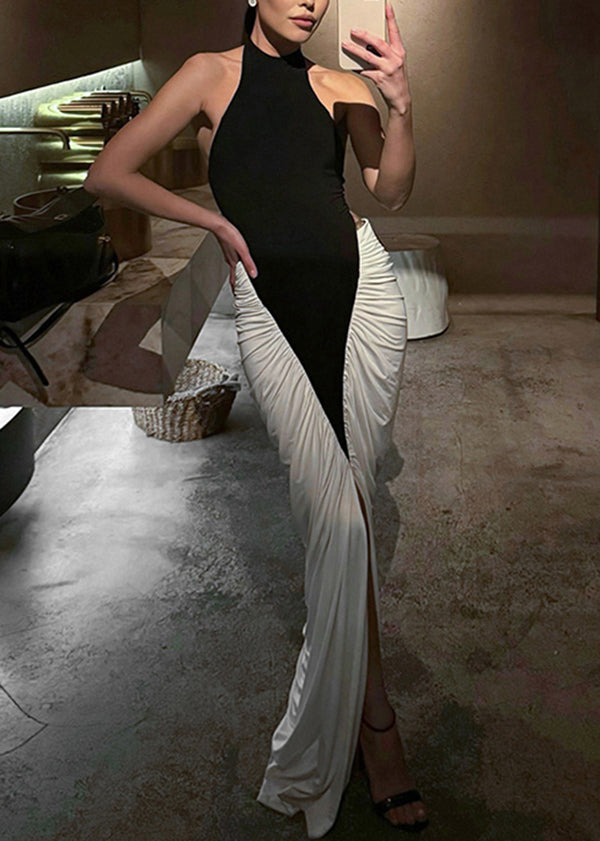 Dress Slim Italian Colorblock Fit Patchwork Cotton Sleeveless