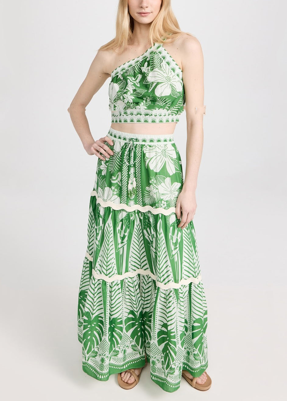 Print Maxi Green Pieces Skirts And Italian One Top Two Shoulder