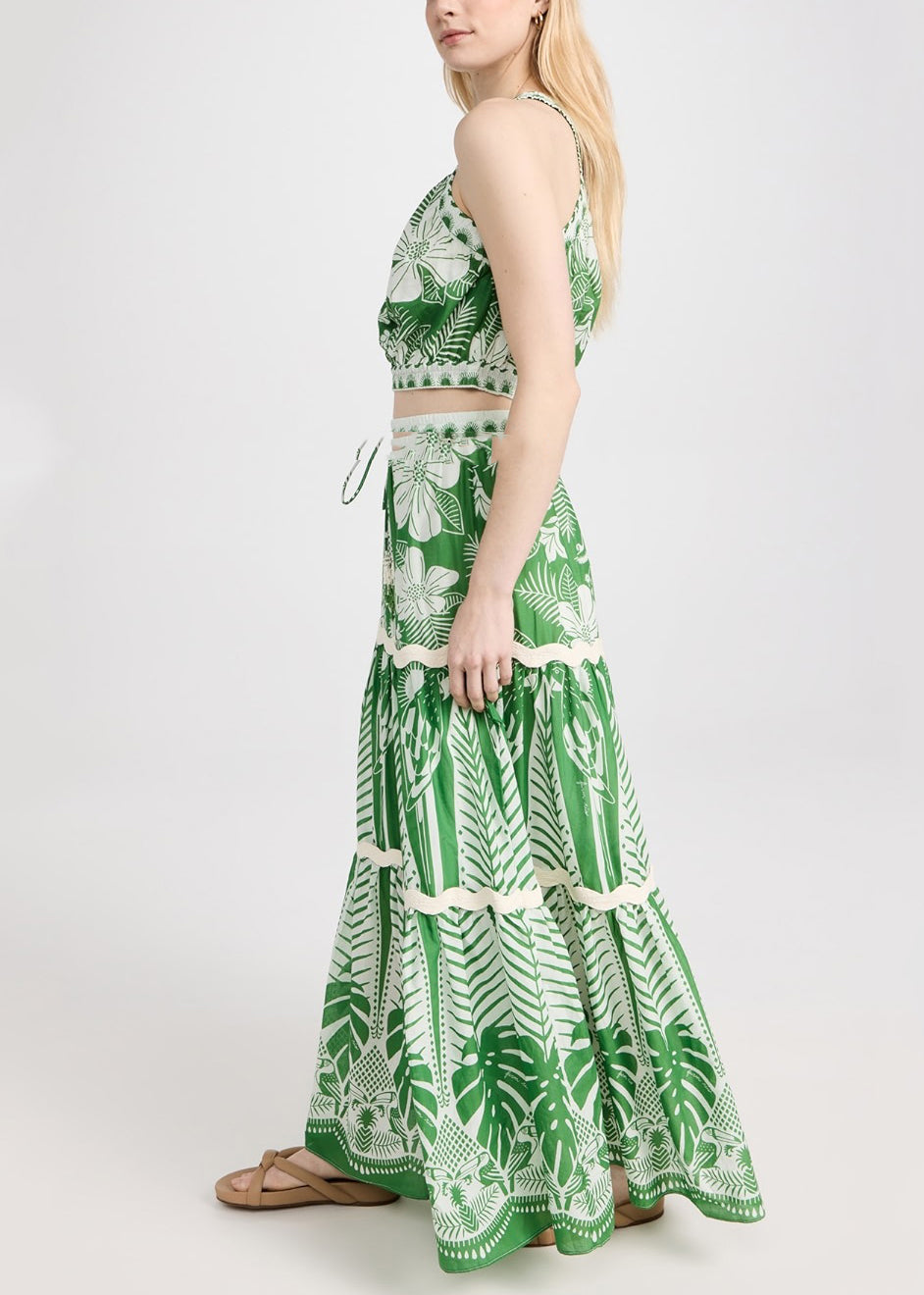 Print Maxi Green Pieces Skirts And Italian One Top Two Shoulder