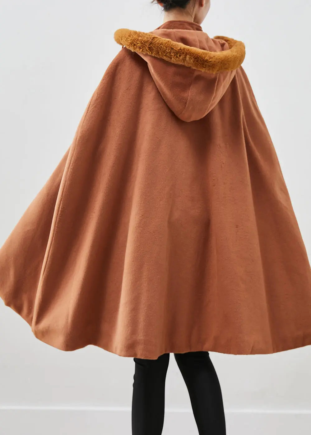 Italian Khaki Fur Collar Oversized Warm Fleece Coat Cloak Sleeves Ada Fashion