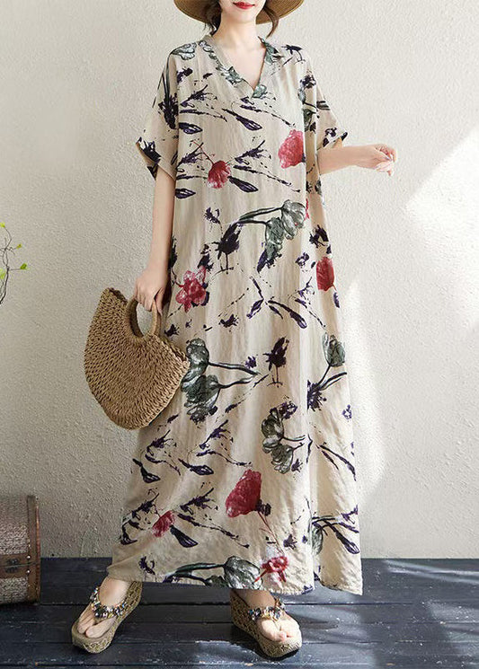 Dresses Italian Oversized Print Khaki Summer Cotton