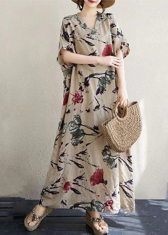 Dresses Italian Oversized Print Khaki Summer Cotton